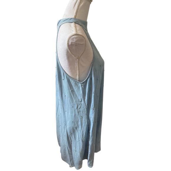 Cloth & Stone Casual Chambray Halter Dress Blue M - Picture 3 of 9